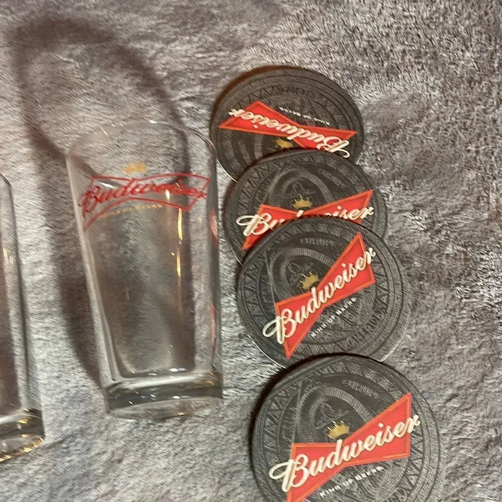 Budweiser glasses and coaster set